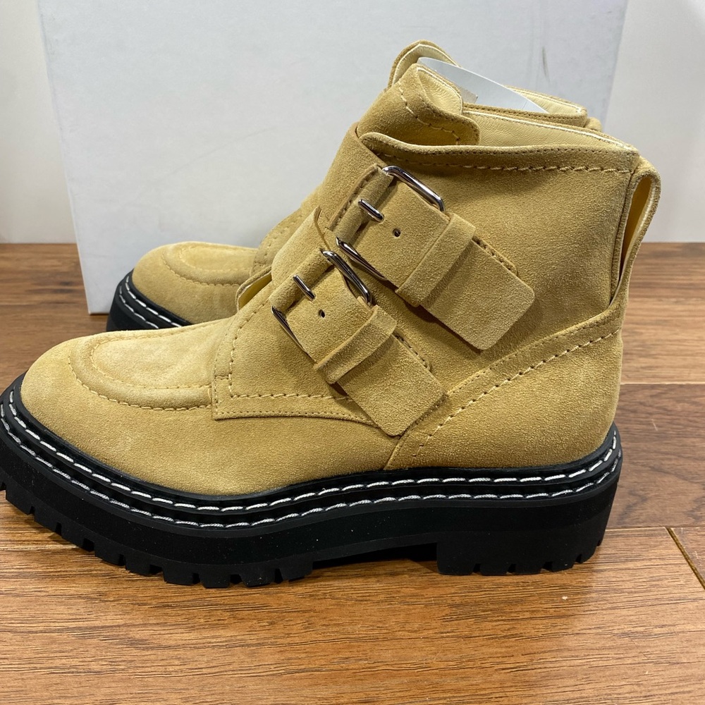 NIB Proenza Schouler Beige Calf Suede Buckle Ankle Boots Sucal Lug Soles $1150 - Picture 5 of 13